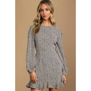 Lulus How Your Garden Grows Black Floral Print Long Sleeve Mini Dress - Size S